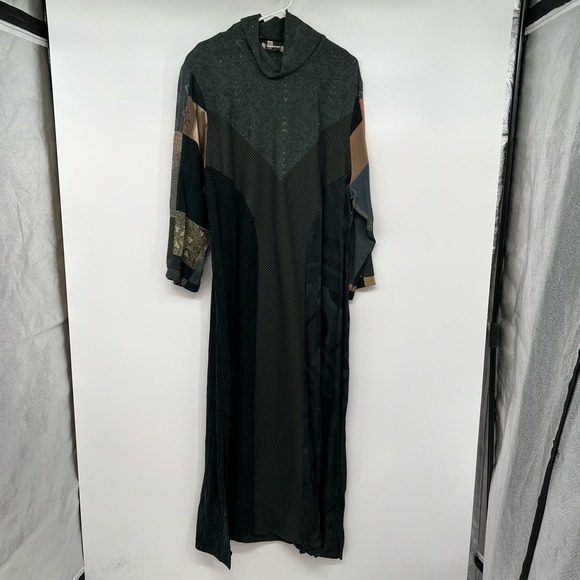 VTG Donna Jessica Patchwork Maxi Dress Women's Size 3 Junior Cowl Neck Lagenlook - Picture 1 of 8